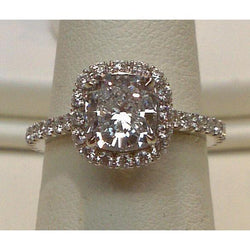 Genuine Big Cushion Diamond Halo Ring 3.75 Carat Solid White Gold 14K New