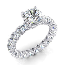 Genuine Cushion Cut Natural Earth Mined Diamond Ring 3 Carats With Round Diamonds