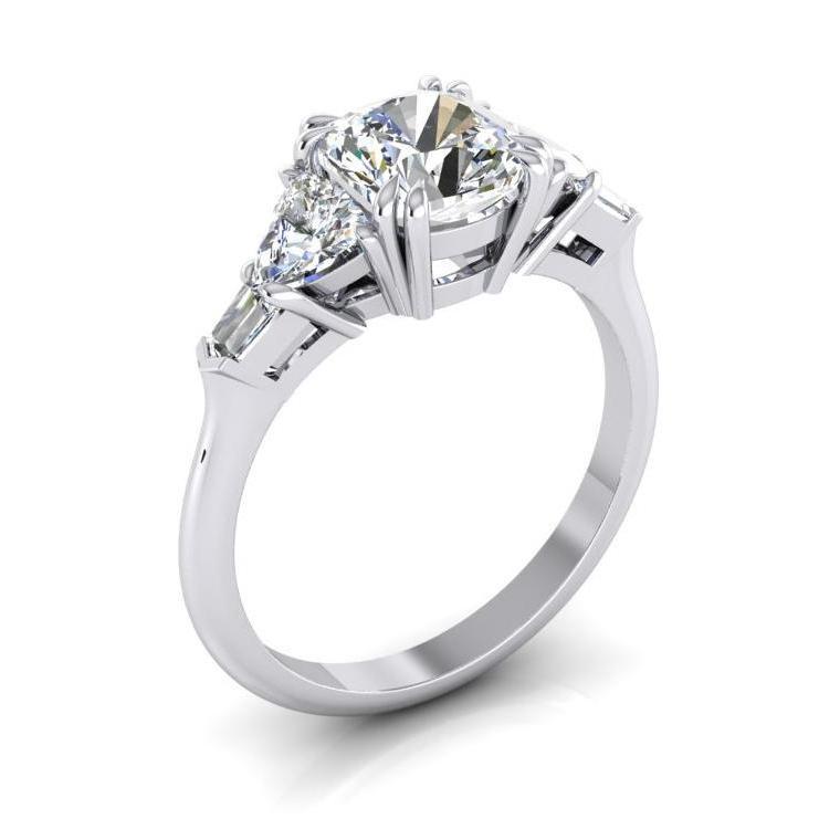 Genuine Cushion Diamond Engagement Ring 3 Carats Trillion Cut White Gold 14K 2