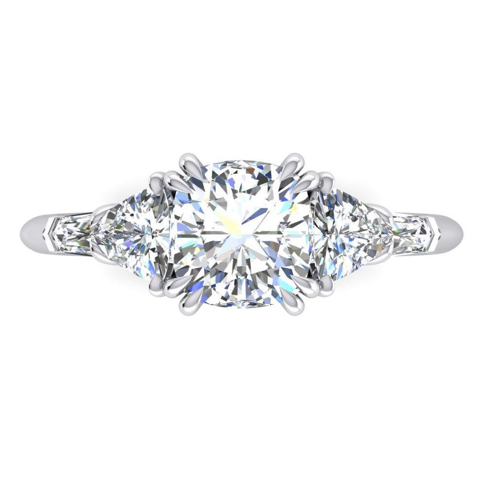 Genuine Cushion Diamond Engagement Ring 3 Carats Trillion Cut White Gold 14K