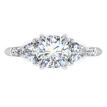 Genuine Cushion Diamond Engagement Ring 3 Carats Trillion Cut White Gold 14K