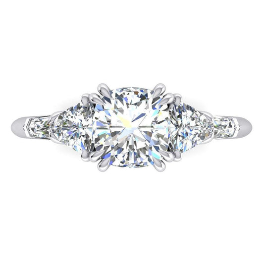 Genuine Cushion Diamond Engagement Ring 3 Carats Trillion Cut White Gold 14K