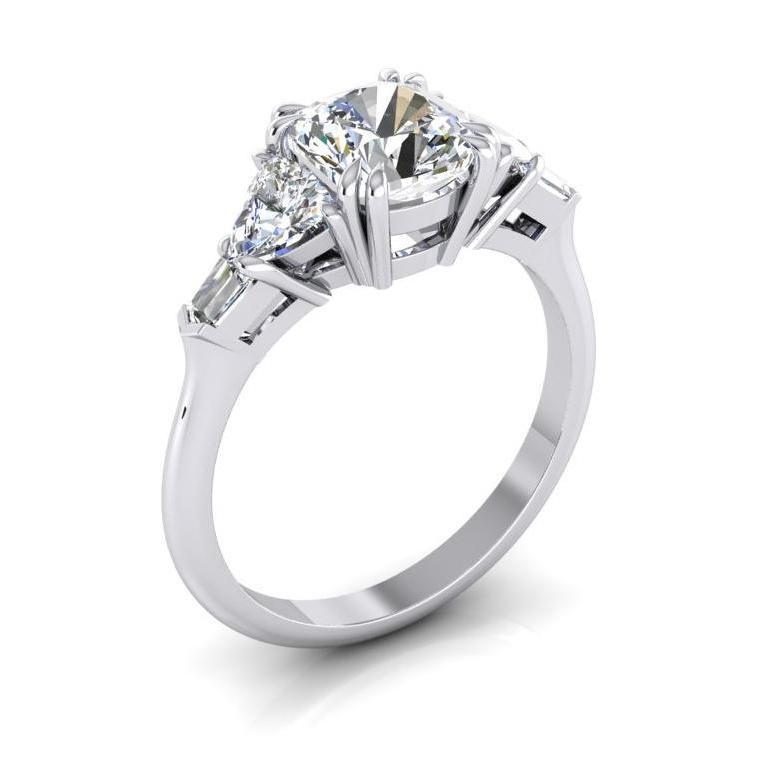 Genuine Cushion Diamond Engagement Ring 3 Carats Trillion Cut White Gold 18K 2