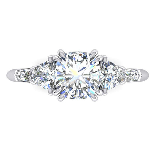Genuine Cushion Diamond Engagement Ring 3 Carats Trillion Cut White Gold 18K