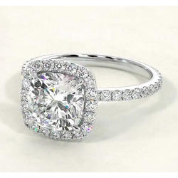 Cushion Natural Earth Mined Diamond Engagement Ring Halo White Gold 14K Jewellery
