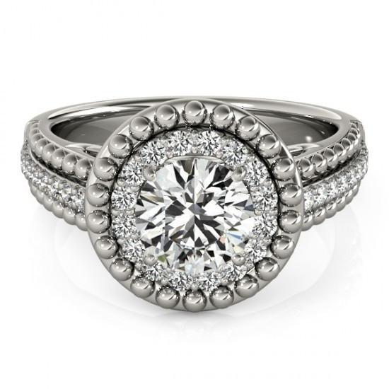 Genuine Diamond Antique Style Engagement Ring White Gold 14K