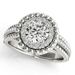 Genuine Diamond Antique Style Engagement Ring 2 Carats White Gold 14K