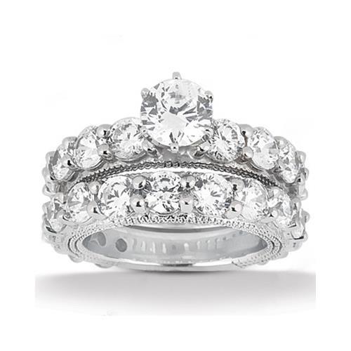 Genuine Diamond Antique Style Engagement Ring Set 6.75 Carats White Gold 14K