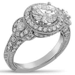 Genuine Diamond Antique Style Halo Ring 3.60 Carats