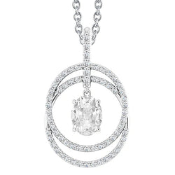 Genuine Diamond Circle Pendant Necklace Oval Old Miner 4 Carats Prong Set