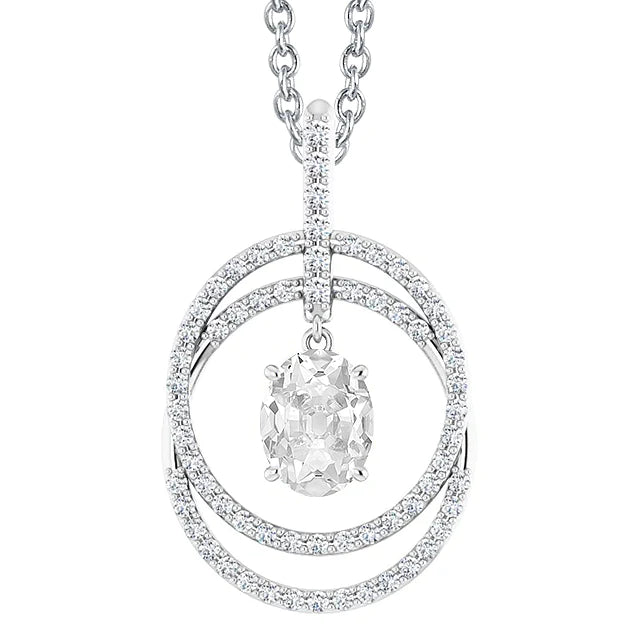  Genuine Diamond Circle Pendant Necklace Oval Old Miner 4 Carats Prong Set