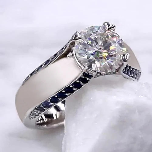 Genuine Diamond Engagement Ring 3.50 Carats Blue Sapphire Accents Jewelry
