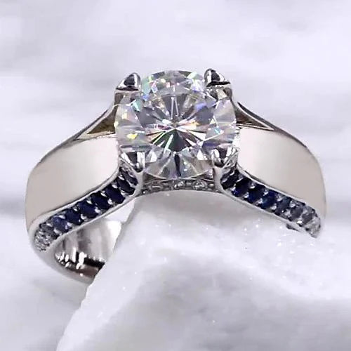 Genuine Diamond Engagement Ring 3.50 Carats Blue Sapphire Accents Jewelry