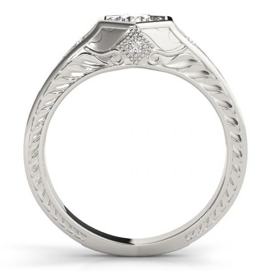 Genuine Diamond Engagement Ring Engraved Antique Style 1.50 Carat 