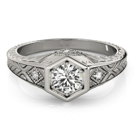 Genuine Diamond Engagement Ring Engraved 1.50 Carat WG 14K