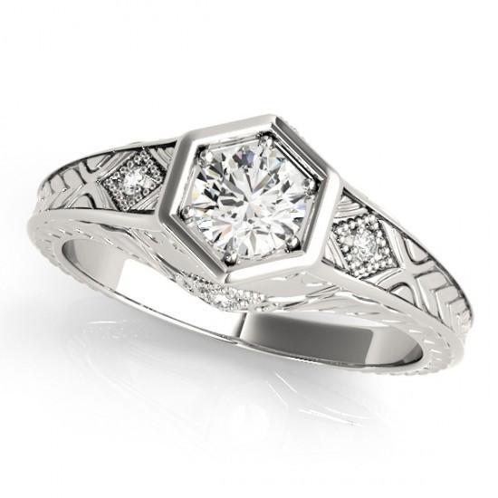 Genuine Diamond Engagement Ring Engraved Antique Style 1.50 Carat WG 14K