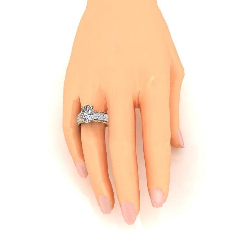 Genuine Diamond Engagement Ring Oval Center 6.95 Carats Yellow Gold 14K 3