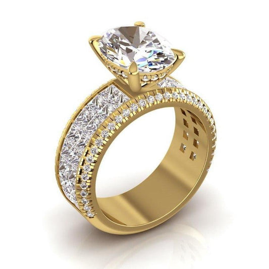 Genuine Diamond Engagement Ring Oval Center 6.95 Carats Yellow Gold 14K