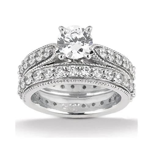 Genuine Diamond Engagement Ring Vintage Style Wrap Band Set 2.45 Carats WG