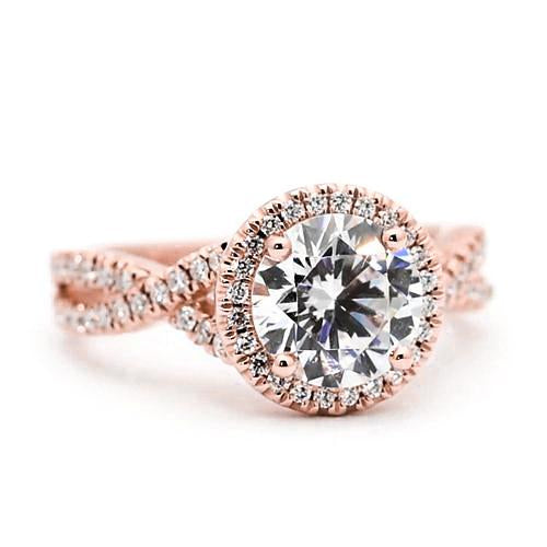 Genuine Diamond Halo Engagement Ring 2.50 Carats Round Accented Rose Gold 