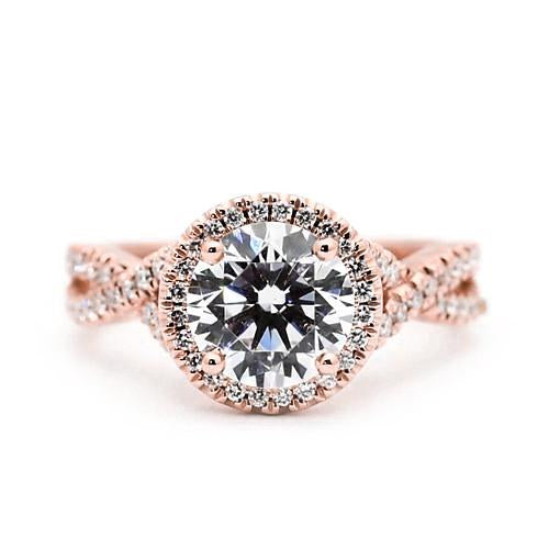 Genuine Diamond Halo Engagement Ring 2.50 Carats Round Accented Rose Gold 14K Jewelry