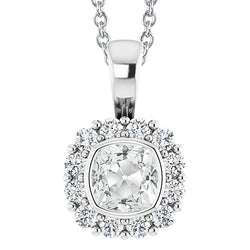 Genuine Diamond Halo Pendant Bezel Set Round & Cushion Old Miner 7.50 Carats