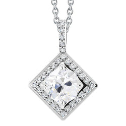 Genuine Diamond Halo Pendant With Chain Round Old Cut 4.50 Carats Gold 14K