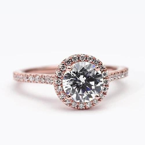 Genuine Diamond Halo Ring 2.50 Carats Rose Gold Accented 