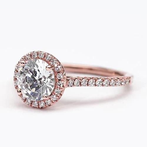 Genuine Diamond Halo Ring 2.50 Carats Rose Gold Jewelry New
