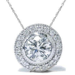 Genuine Diamond Halo Women Necklace Pendant 2.75 Carats White Gold 14K