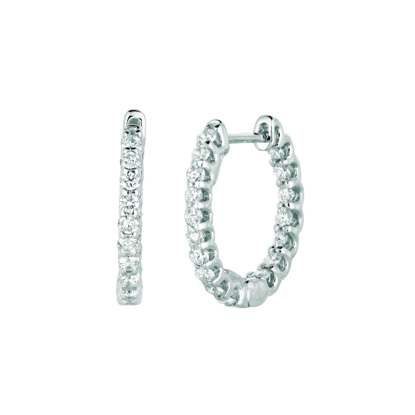 Genuine Diamond Hoop Earrings 0.82 Carats 14K White
