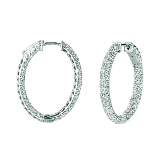 Genuine Diamond Hoop Earrings 2.75 Carats 14K White Gold