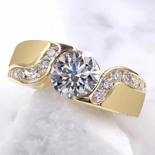 Genuine Diamond Jewelry 2 Carats Tension Style Ring Gold