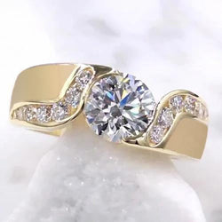 Genuine Diamond Jewelry 2 Carats Tension Style Setting Engagement Ring Gold