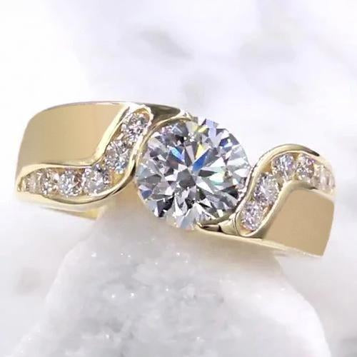 Genuine Diamond Jewelry 2 Carats Tension Style Setting Engagement Ring Gold