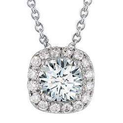 Genuine Diamond Necklace Halo Pendant 2.50 Carats White Gold 14K