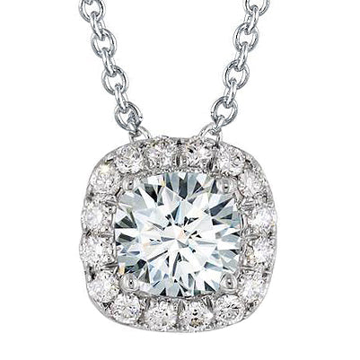 Genuine Diamond Necklace Halo Pendant 2.50 Carats White Gold 14K