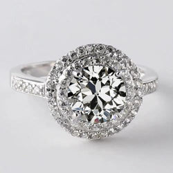 Genuine Diamond Old Mine Cut Double Halo Ring With Accents 4.50 Carats