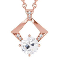 Genuine Diamond Pendant Necklace Round Old Mine Cut 3.50 Carats Rose Gold