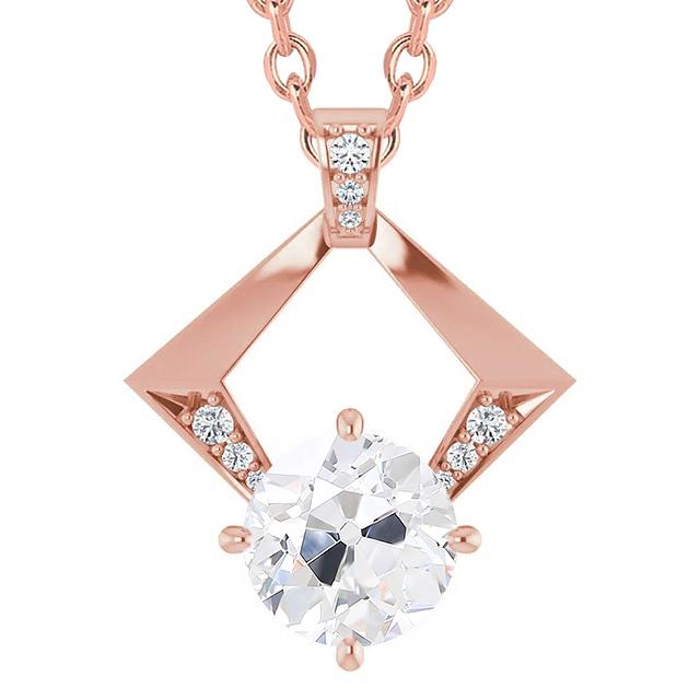  Genuine Diamond Pendant Necklace Round Old Mine Cut 3.50 Carats Rose Gold