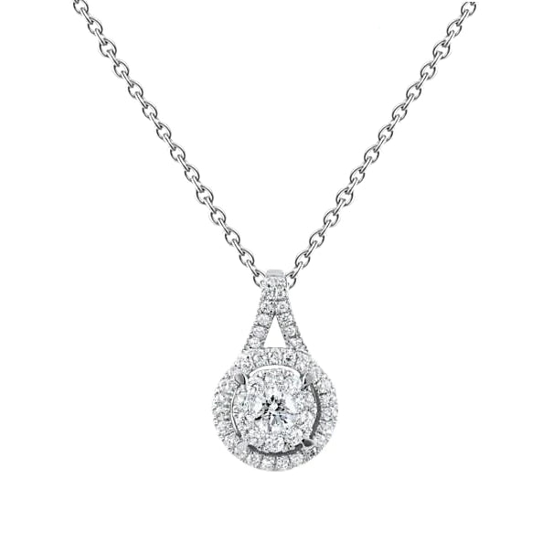 Genuine Diamond Pendant Necklace With Chain Prong Setting 2 Carat WG 14K