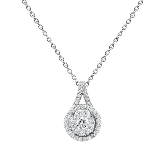 Genuine Diamond Pendant Necklace With Chain Prong Setting 2 Carat WG 14K