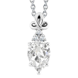Genuine Natural Earth Mined Diamond Pendant Slide Pear Old Miner 3.50 Carats Prong Set With Chain
