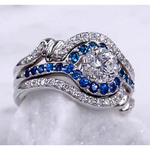 Genuine Diamond Ring Set 3.50 Carats Blue Sapphire Women Jewelry