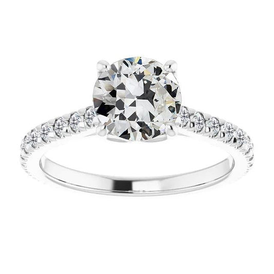 Genuine Diamond Round Old Mine Cut Solitaire Ring With Accents 5 Carats