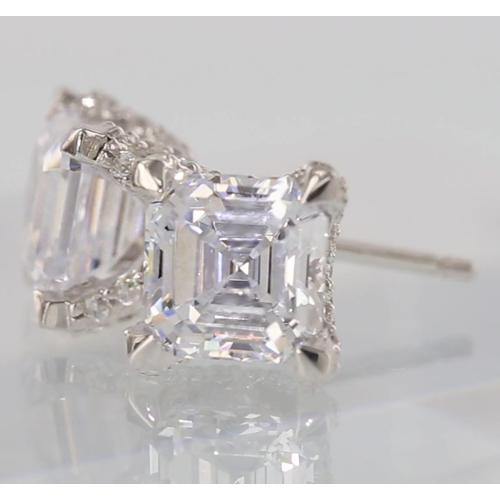 Genuine Diamond Stud Earrings 1.50 Carats Asscher & Round Cut