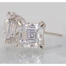 Genuine Diamond Stud Earrings 1.50 Carats Asscher & Round Cut