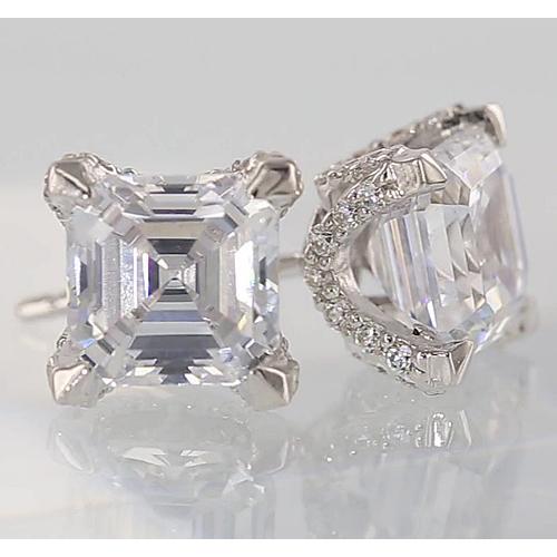 Genuine Diamond Stud Earrings 1.50 Carats Asscher & Round Cut