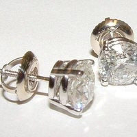 Genuine Diamond Stud Earrings 1.80 Carats New White Gold 14K