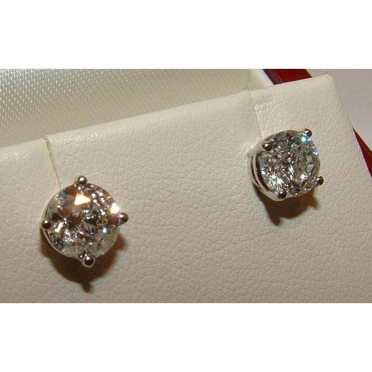 Genuine Diamond Stud Earrings 1.80 Carats New White Gold 14K